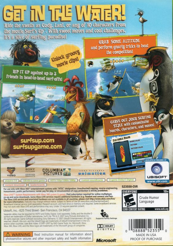 Back Cover for Surf's Up (Xbox 360)