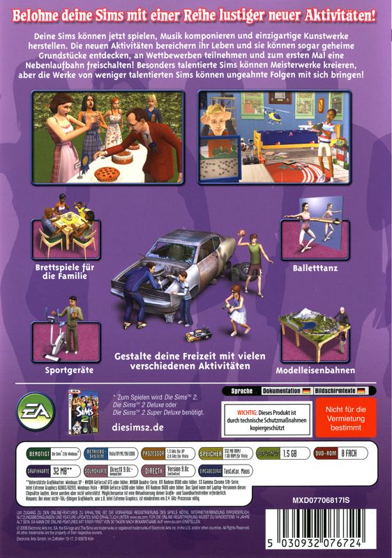 Back Cover for The Sims 2: FreeTime (Windows) (Re-release)