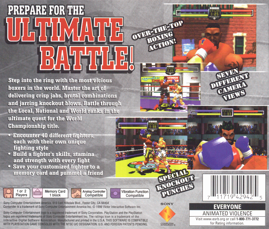 Back Cover for Contender (PlayStation)