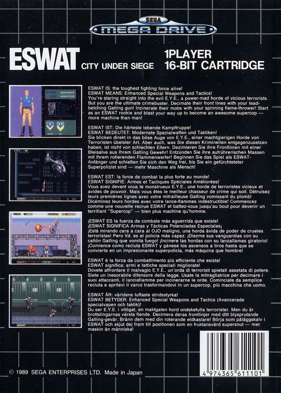 Back Cover for ESWAT: City under Siege (Genesis)