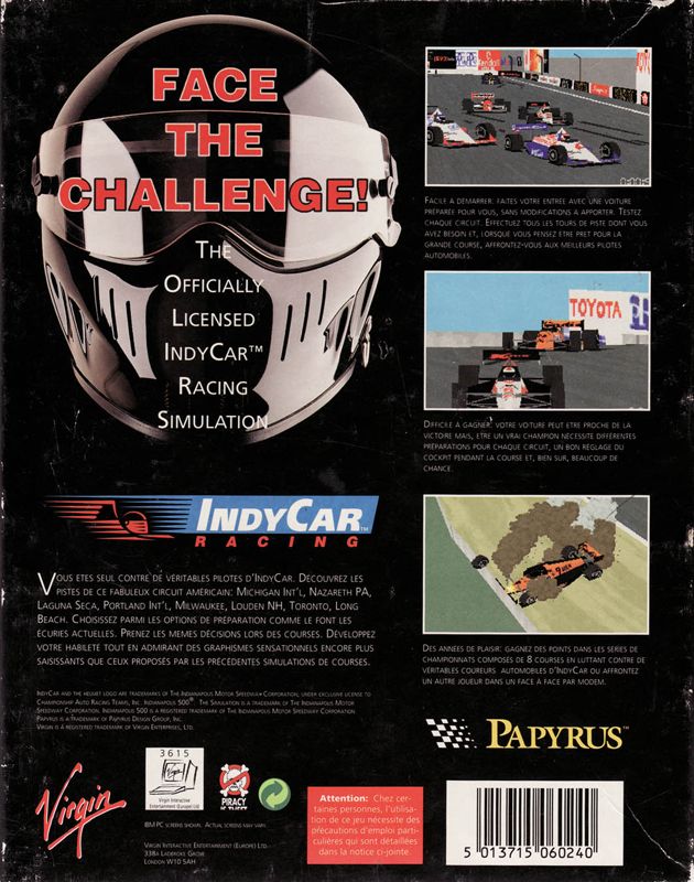 Back Cover for IndyCar Racing (DOS) (1st release)