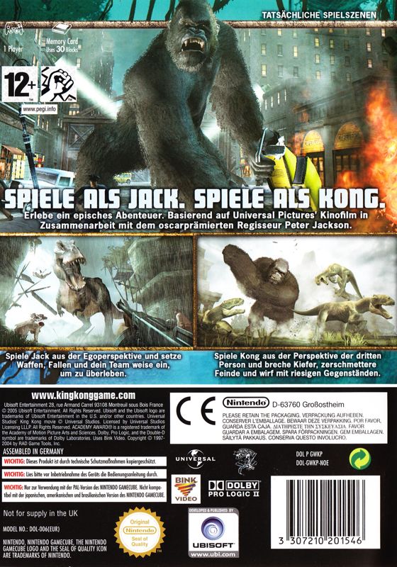 Back Cover for Peter Jackson's King Kong: The Official Game of the Movie (GameCube)
