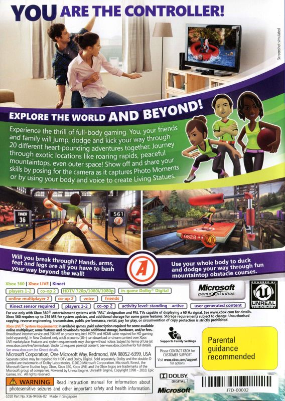 Back Cover for Kinect Adventures! (Xbox 360) (Second alternate release)