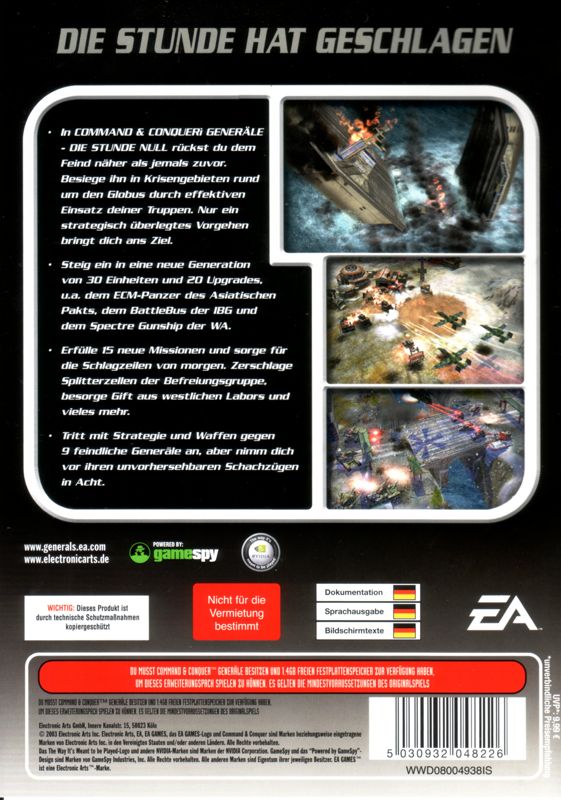 Back Cover for Command & Conquer: Generals - Zero:Hour (Windows) (EA Most Wanted release)