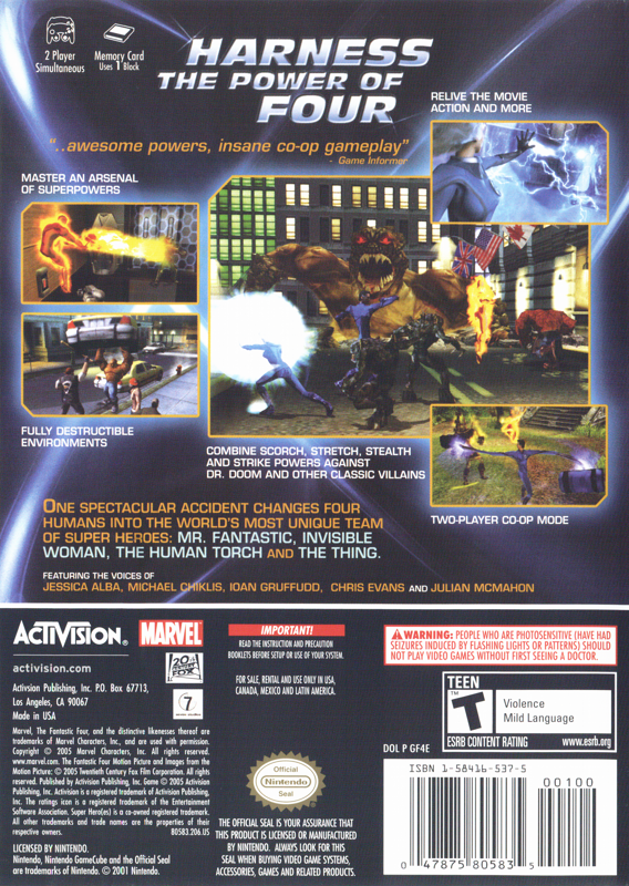 Back Cover for Fantastic 4 (GameCube)