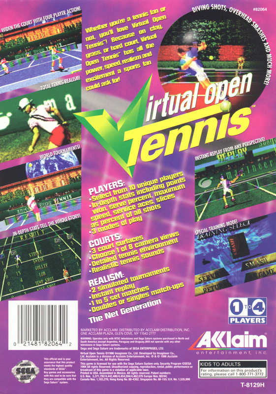 Back Cover for Virtual Open Tennis (SEGA Saturn)
