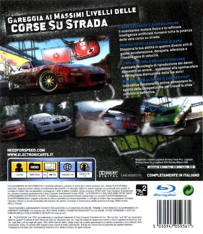 Back Cover for Need for Speed: ProStreet (PlayStation 3)