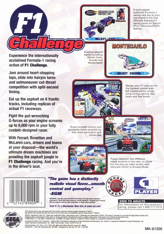 Back Cover for F1 Challenge (SEGA Saturn)