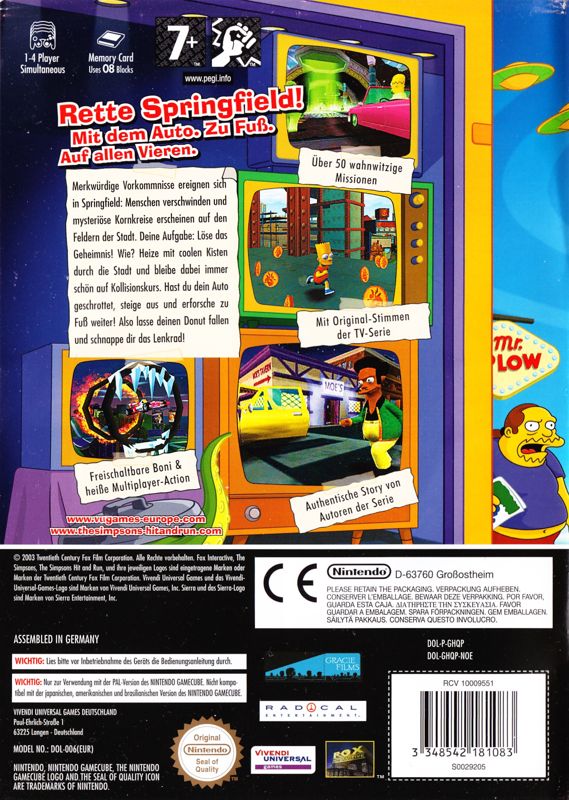 Back Cover for The Simpsons: Hit & Run (GameCube)