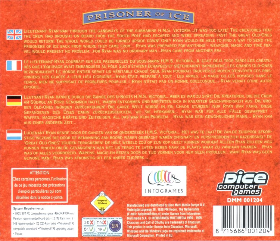 Other for Prisoner of Ice (DOS and Windows) (Dice Multimedia release): Jewel Case - Back