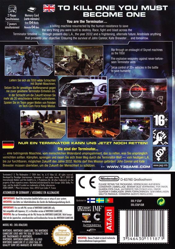 Back Cover for Terminator 3: The Redemption (GameCube)