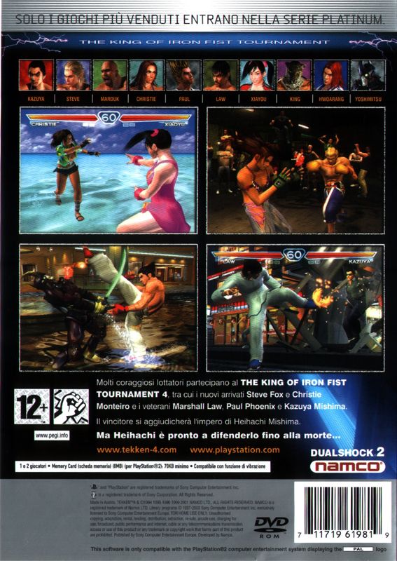 Back Cover for Tekken 4 (PlayStation 2) (Platinum release)