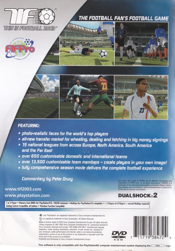 Back Cover for World Tour Soccer 2003 (PlayStation 2)