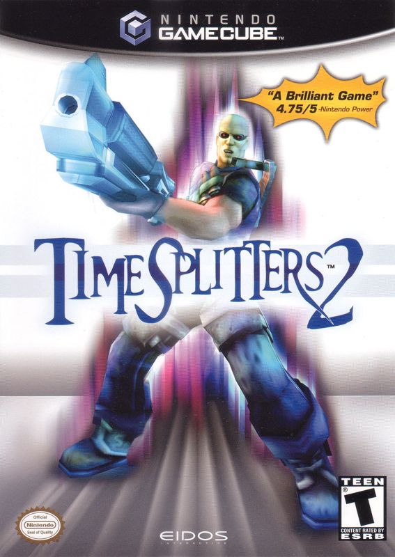 Front Cover for TimeSplitters 2 (GameCube) (Reprint with different magazine quotes)