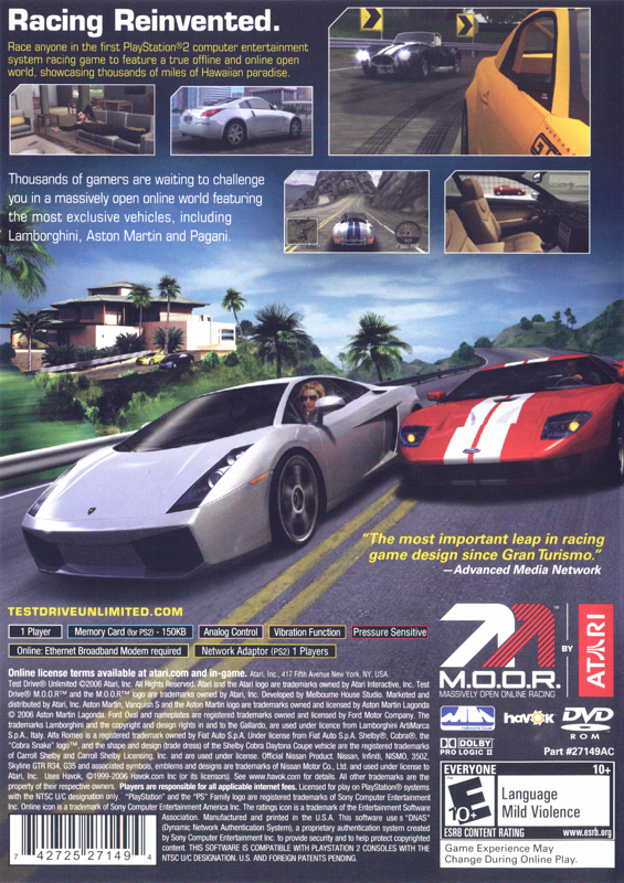 Back Cover for Test Drive Unlimited (PlayStation 2)