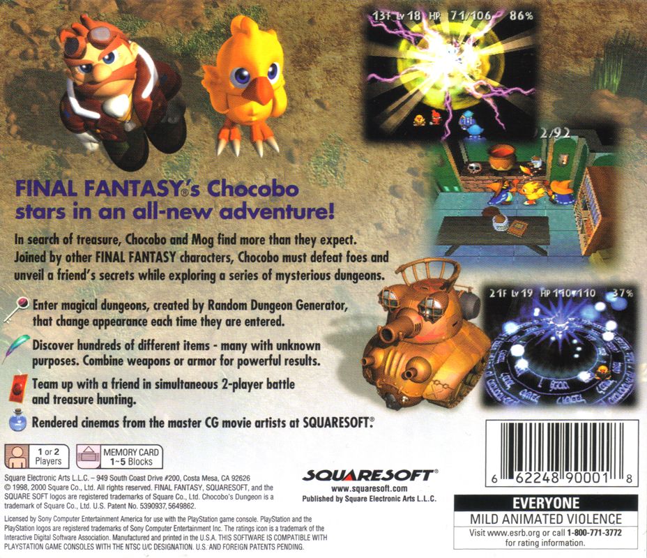 Back Cover for Chocobo's Dungeon 2 (PlayStation)