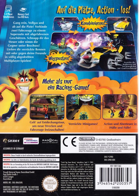 Back Cover for Crash Tag Team Racing (GameCube)