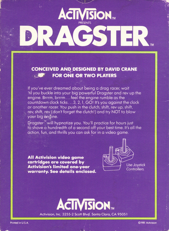 Back Cover for Dragster (Atari 2600) (Alternate Cover)
