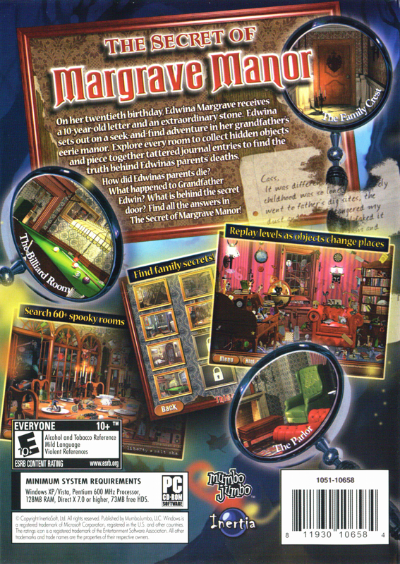 Back Cover for The Secret of Margrave Manor (Windows)