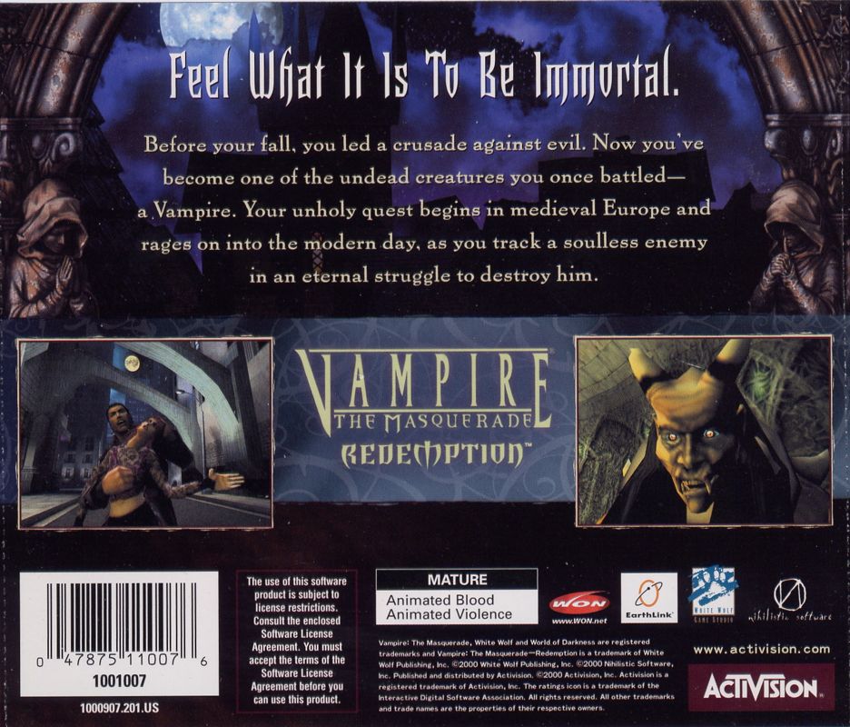 Other for Vampire: The Masquerade - Redemption (Windows) (Second release): Jewel Case - Back
