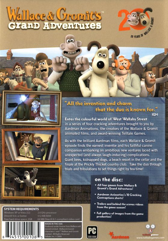 Back Cover for Wallace & Gromit's Grand Adventures (Windows) (Telltale Disc release)