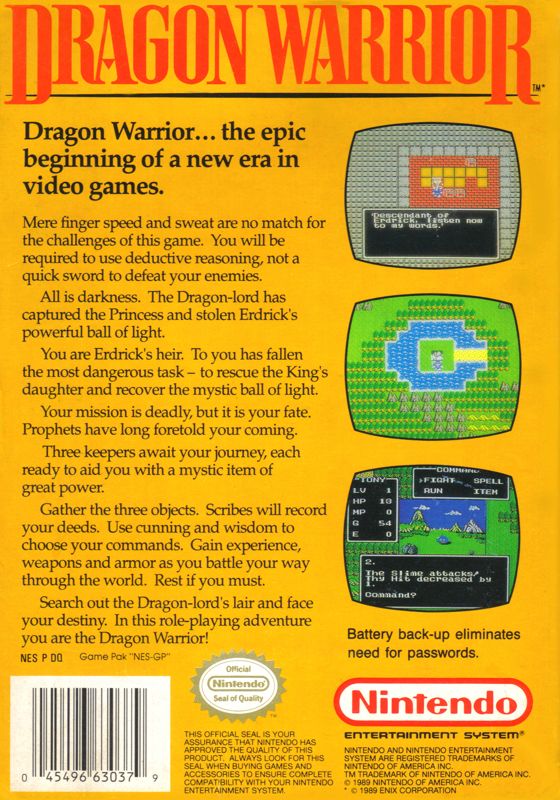 Back Cover for Dragon Warrior (NES)