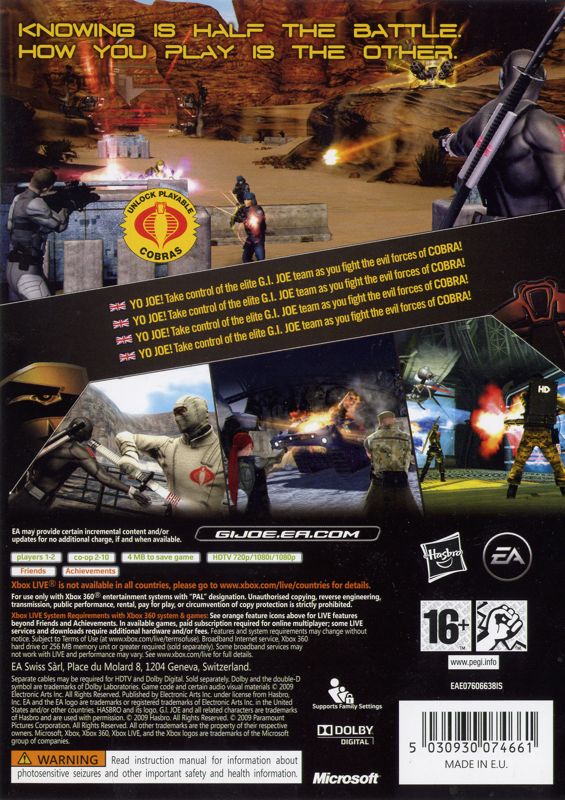 Back Cover for G.I. Joe: The Rise of Cobra (Xbox 360)