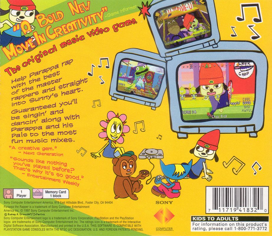 Back Cover for PaRappa the Rapper (PlayStation)