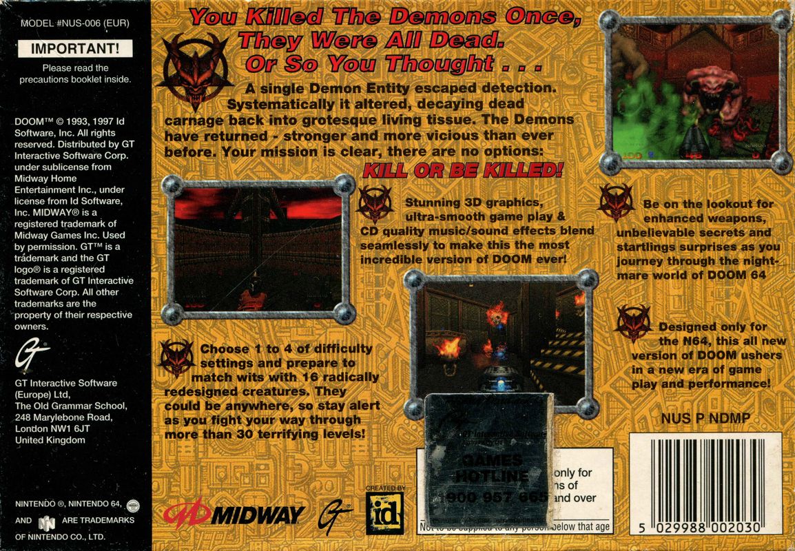 Back Cover for Doom 64 (Nintendo 64)