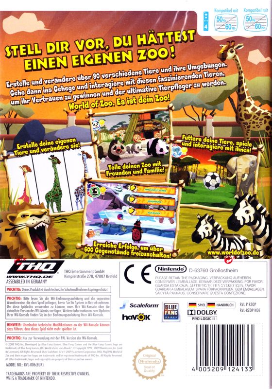 Back Cover for World of Zoo (Wii)