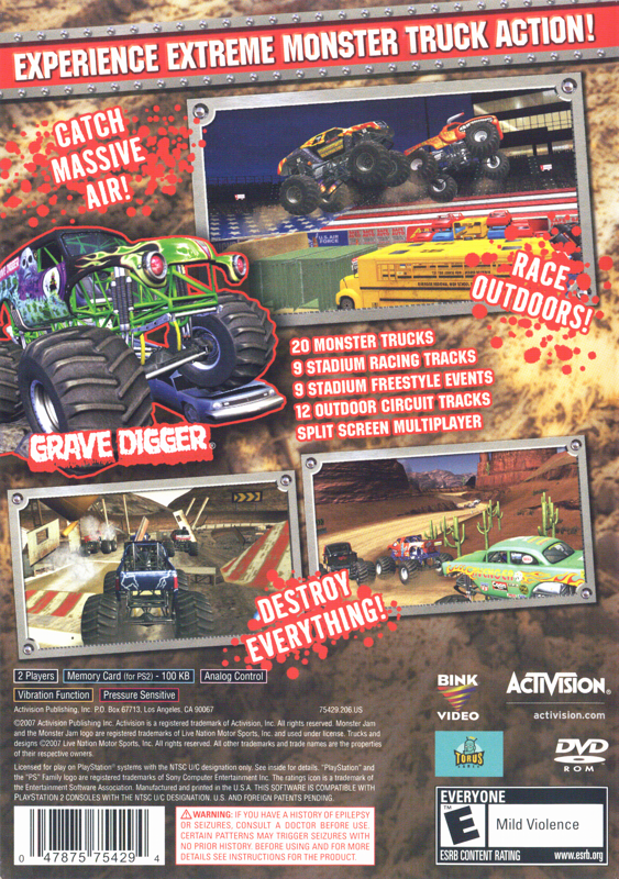 Back Cover for Monster Jam (PlayStation 2)