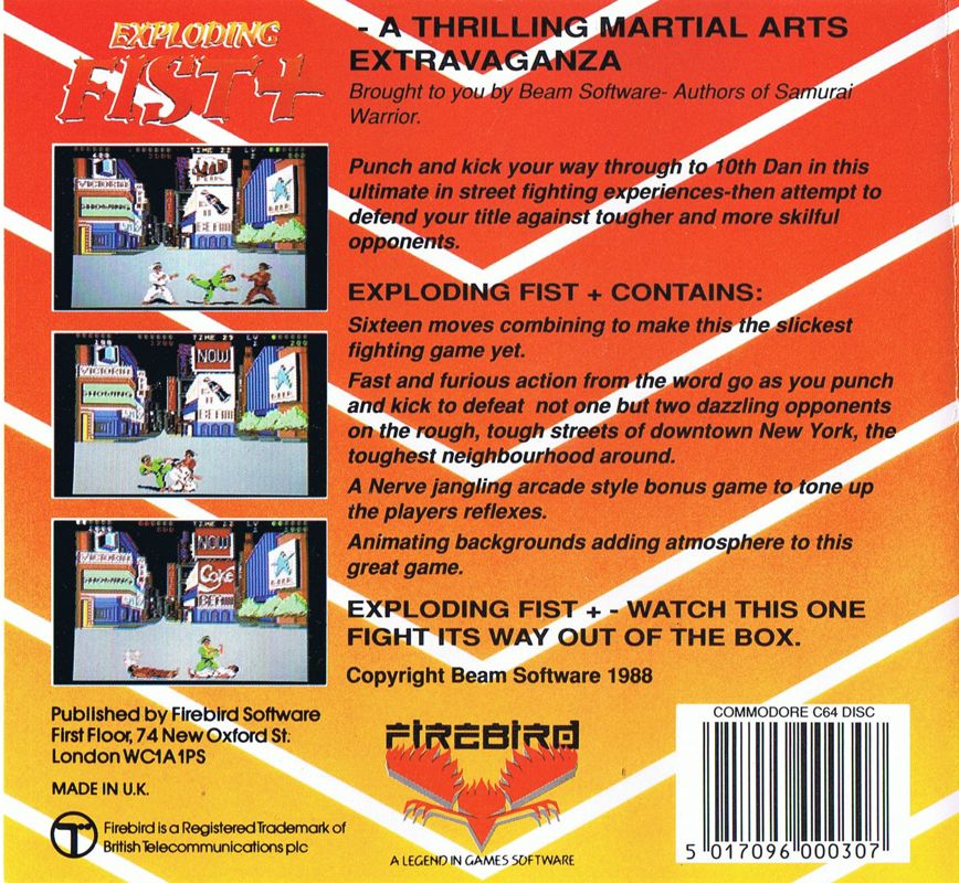 Back Cover for Exploding Fist + (Commodore 64)