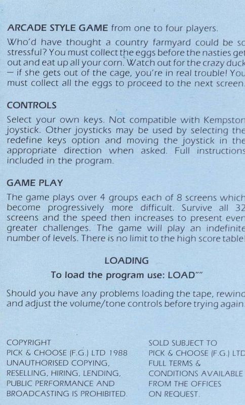 Inside Cover for Chuckie Egg (ZX Spectrum) (P 'n C (Pick and Choose) release)