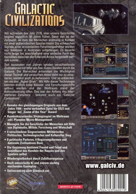 Back Cover for Galactic Civilizations (Windows)