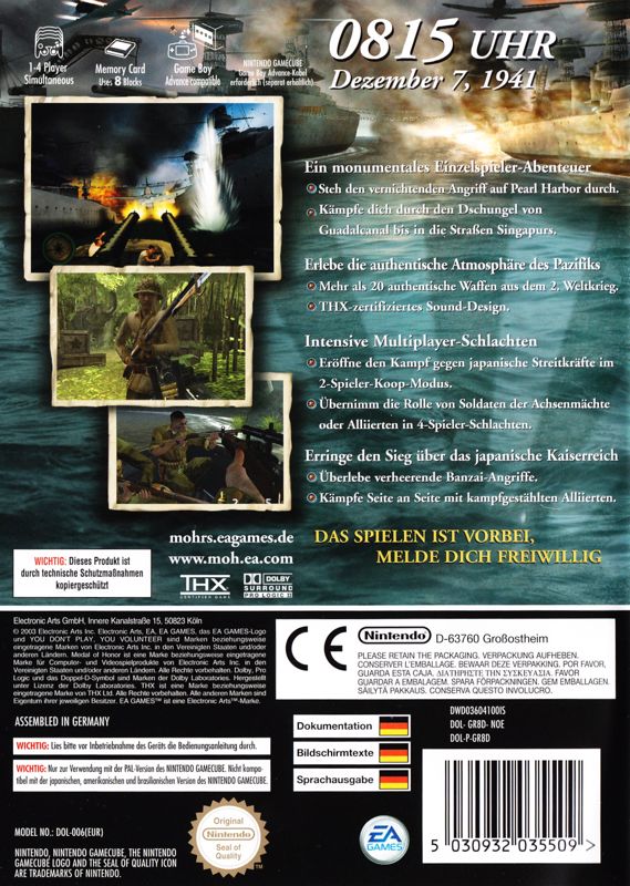 Back Cover for Medal of Honor: Rising Sun (GameCube)