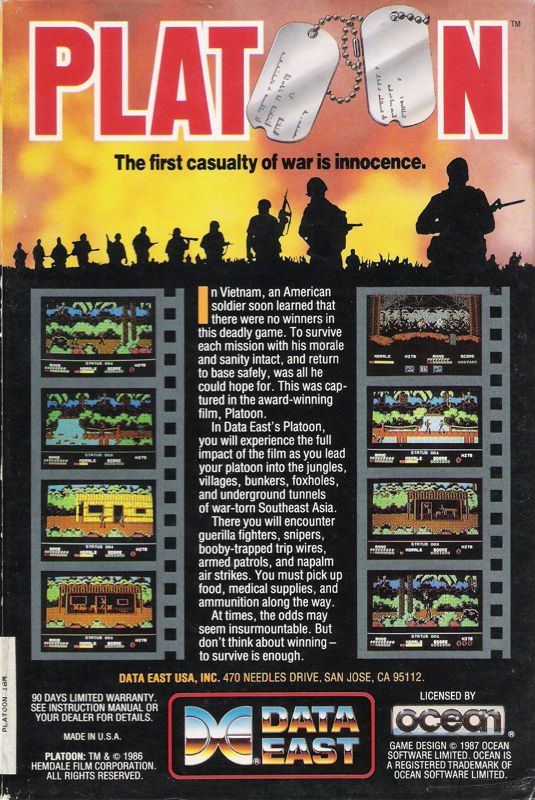 Back Cover for Platoon (DOS)