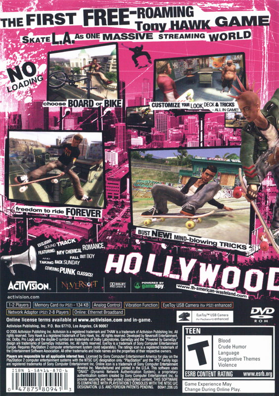 Back Cover for Tony Hawk's American Wasteland (PlayStation 2)
