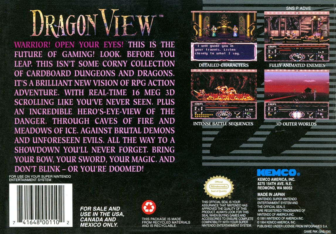 Back Cover for Dragon View (SNES)
