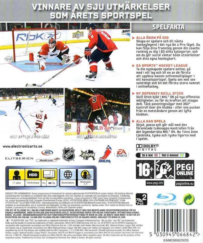 Back Cover for NHL 09 (PlayStation 3)