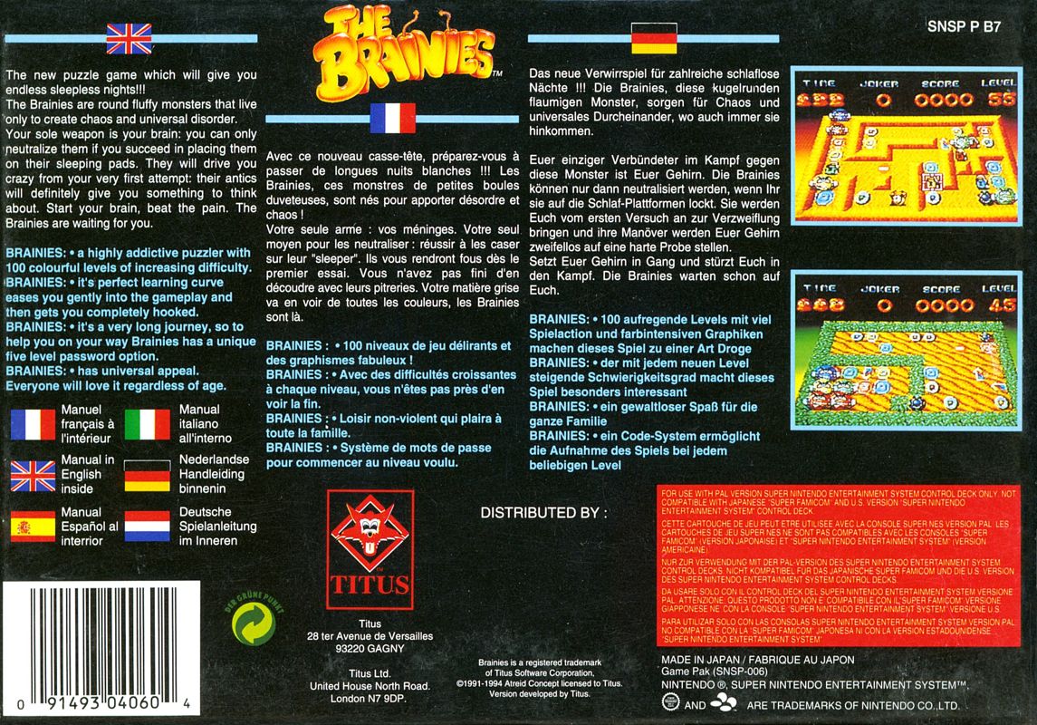 Back Cover for The Brainies (SNES)