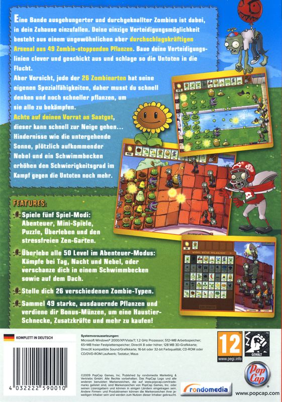 Back Cover for Plants vs. Zombies (Windows)