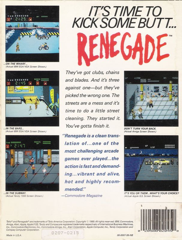Back Cover for Renegade (DOS)