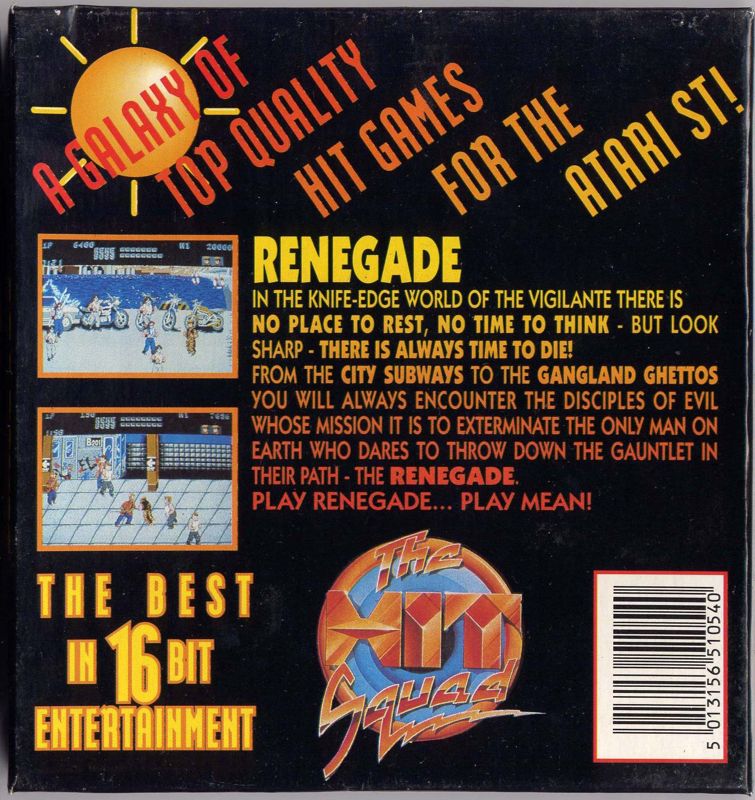 Back Cover for Renegade (Atari ST) (Hit Squad release)