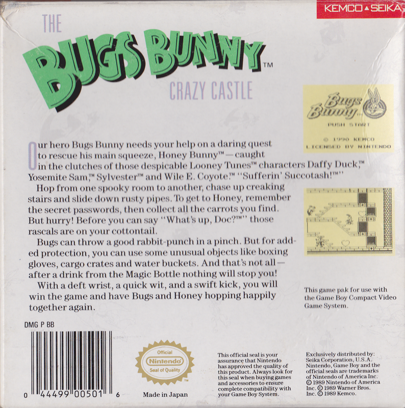 Back Cover for The Bugs Bunny Crazy Castle (Game Boy) (Original release)