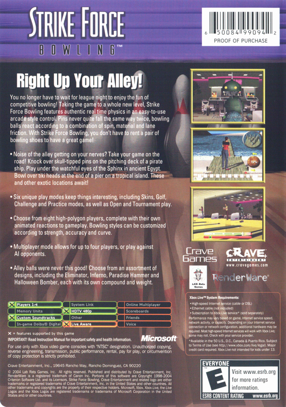 Back Cover for Strike Force Bowling (Xbox)