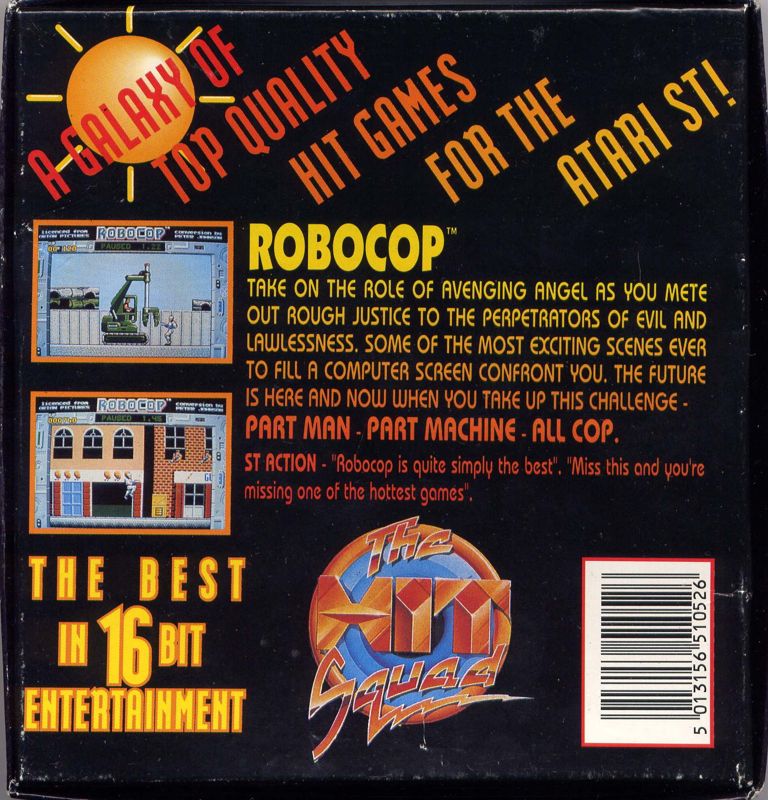 Back Cover for RoboCop (Atari ST) (1991 Hit Squad release : for double sided ST drives only)