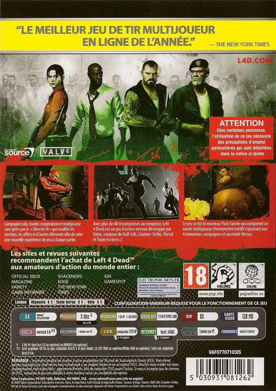 Back Cover for Left 4 Dead: Game of the Year Edition (Windows) (EA Classics release)