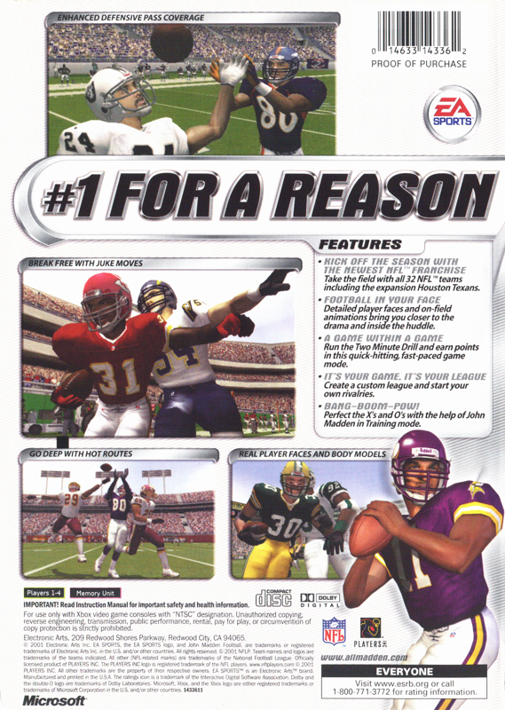 Back Cover for Madden NFL 2002 (Xbox)