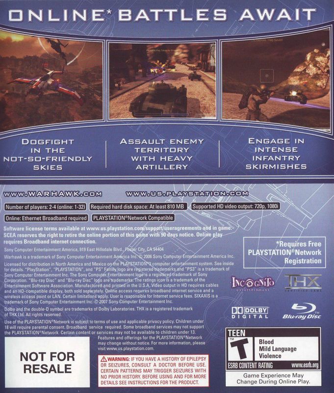Back Cover for Warhawk (PlayStation 3) (Bundled with PS 3)