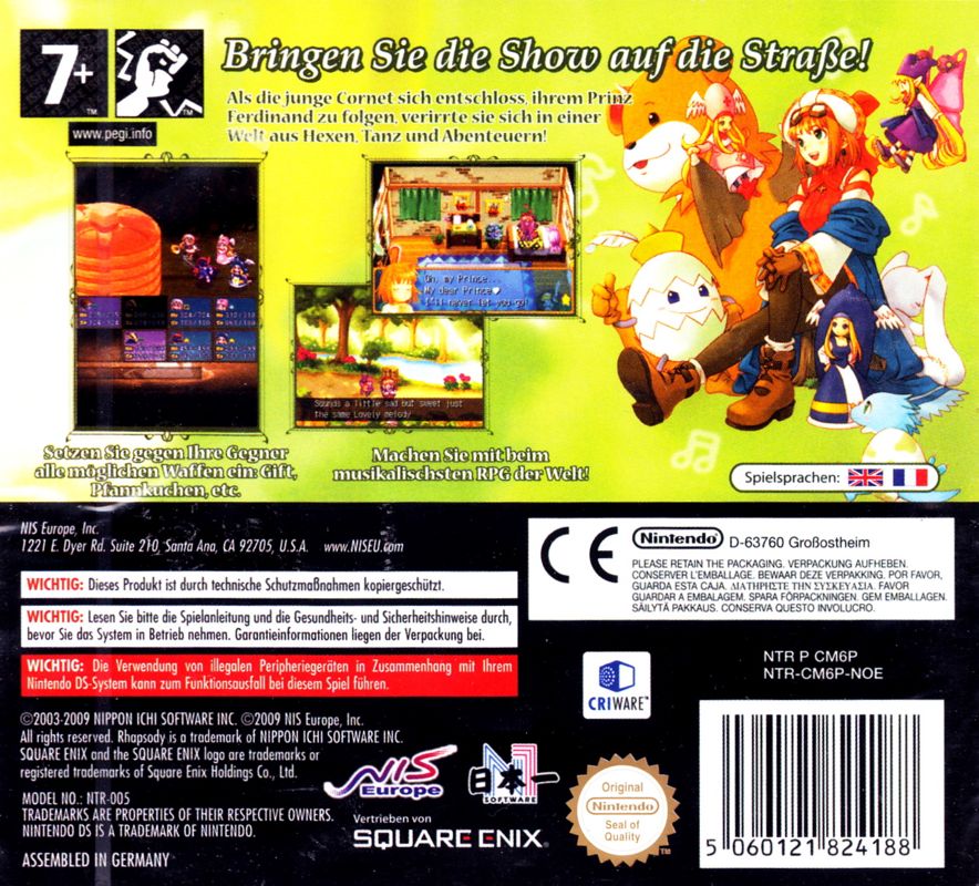 Back Cover for Rhapsody: A Musical Adventure (Nintendo DS)